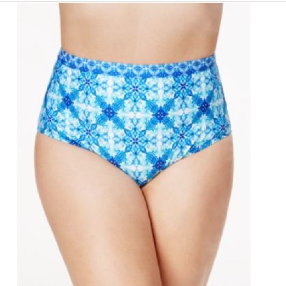 La Blanca Plus Size True Blue Printed High-Rise Tummy-Control Bikini Bottoms Wom